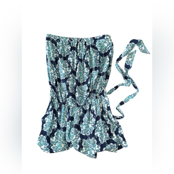 Lilly Pulitzer Pants - Lilly Pulitzer Strapless Romper Blue Teal Print Size S Resort Vacation Summer